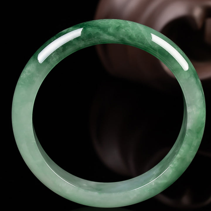 Buddha Stones Natural Jade Fortune Blessing Bangle Bracelet