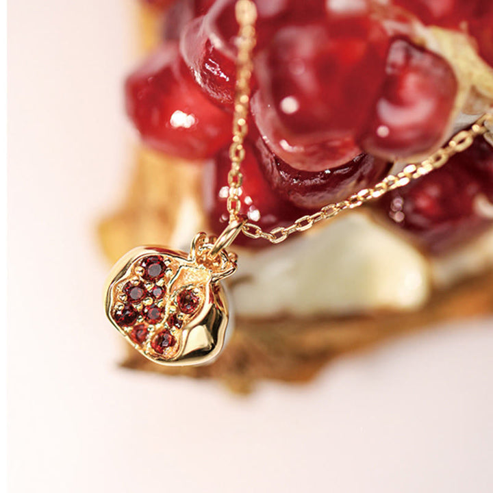 925 Sterling Silver 18k Gold Plated Pomegranate Garnet Crystal Passion Charm Necklace Pendant