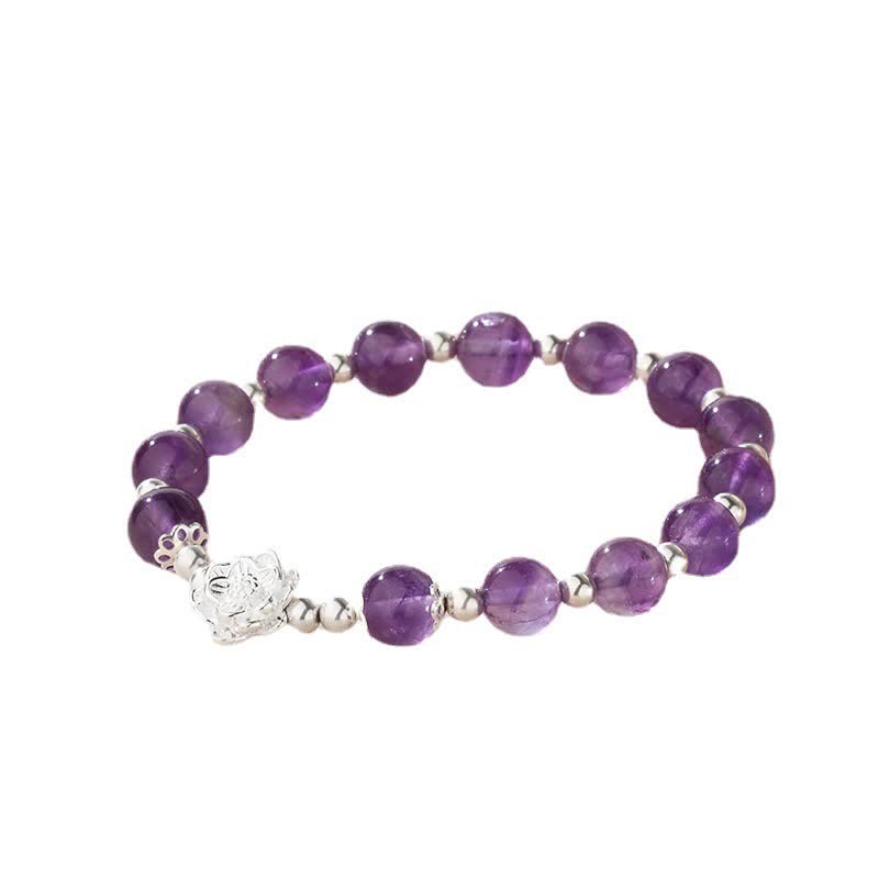 Buddha Stones 925 Sterling Silver Natural Amethyst Lotus Spiritual Bracelet