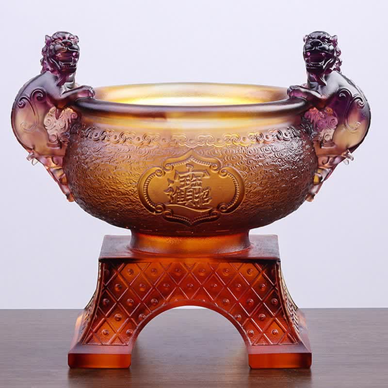 Handmade Liuli Crystal PiXiu Treasure Bowl Art Piece Home Decoration