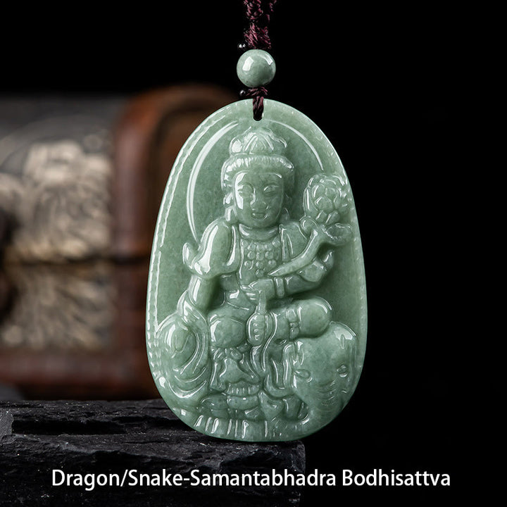 Buddha Stones Chinese Zodiac Natal Buddha Natural Jade Wealth Prosperity Necklace Pendant