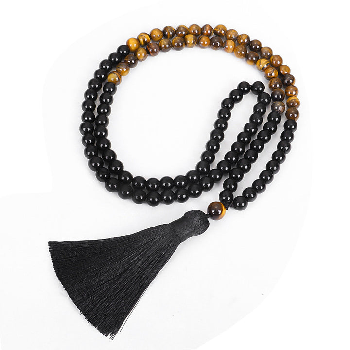 Buddha Stones Tibetan Black Onyx Tiger Eye Protection Necklace Mala Set