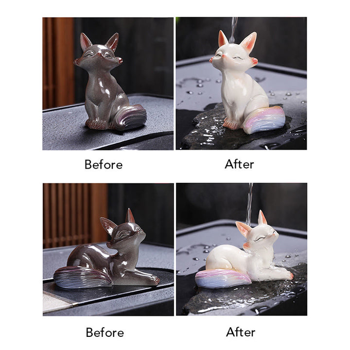 Buddha Stones Color Changing Small Cute Fox Tea Pet Resin Home Figurine Decoration