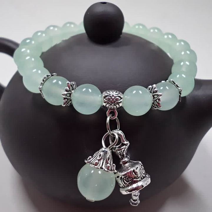 Vintage Crystal Chalcedony Stone Energy Beaded Bell Charm Bracelet