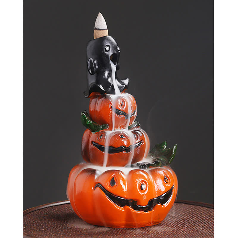 Halloween Pumpkins Ghost Resin Backflow Smoke Fountain Incense Burner Decoration