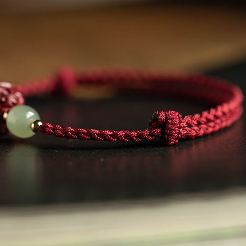 Buddha Stones Natural Cinnabar Chinese Zodiac Hetian Jade Fu Character Luck Rope Bracelet