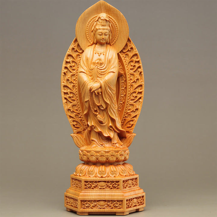 Buddha Stones Handmade Thuja Sutchuenensis Wood Kwan Yin Avalokitesvara Prosperity Decoration