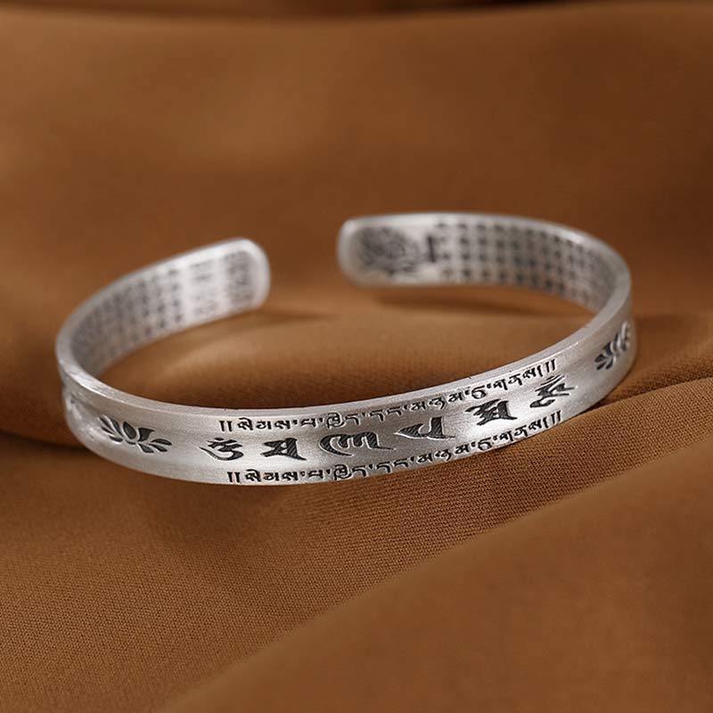 999 Sterling Silver Om Mani Padme Hum Lotus Wisdom Bracelet Bangle