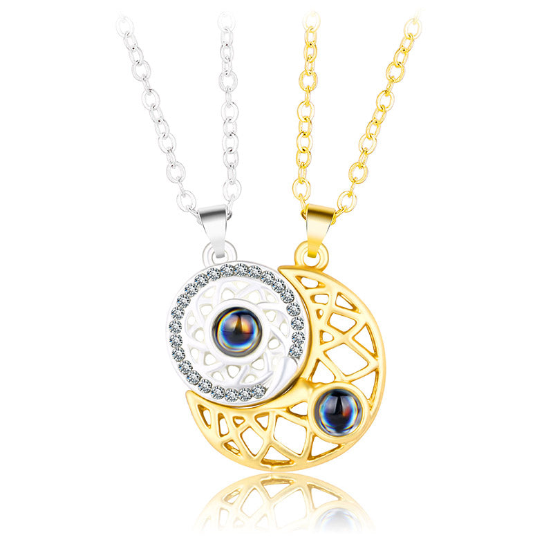 Buddha Stones Magnetic Sun Moon Couple Heart Protection Necklace Pendant