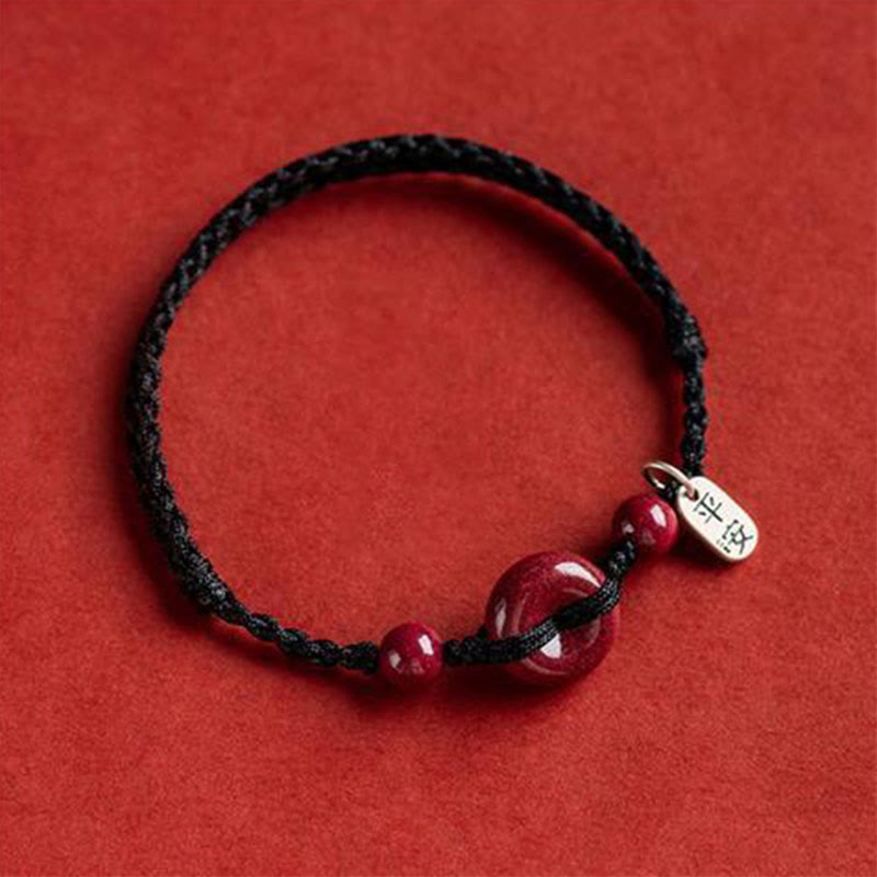 Buddha Stones Handmade Cinnabar Peace Buckle Safe and Healthy Charm Blessing String Bracelet Anklet