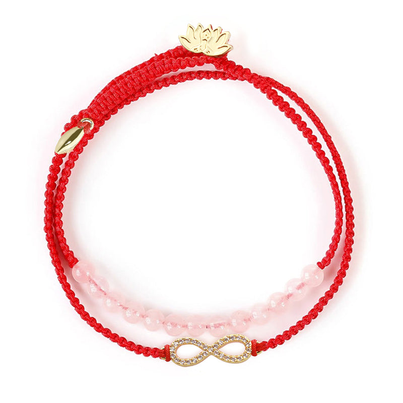 Buddha Stones Tibetan Handmade Lotus Pink Crystal Soothing Red String Bracelet