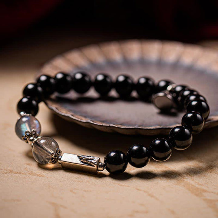 925 Sterling Silver Obsidian Moonstone Strength Couple Bracelet