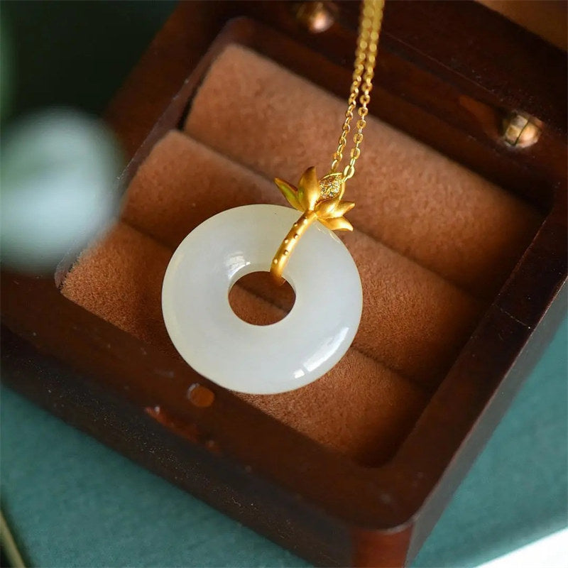 White Jade Lotus Harmony Necklace Pendant