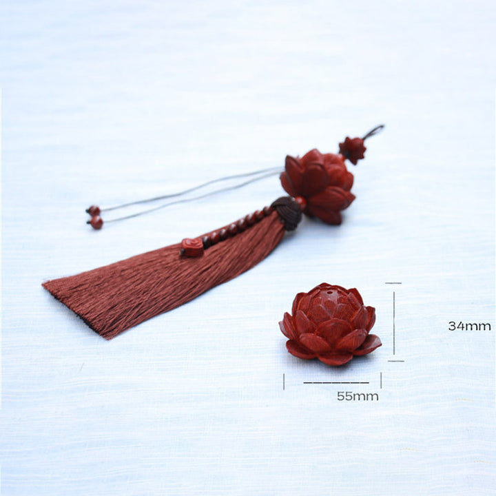 Buddha Stones Tibetan Small Leaf Red Sandalwood Lotus Luck Protection Tassel Decoration