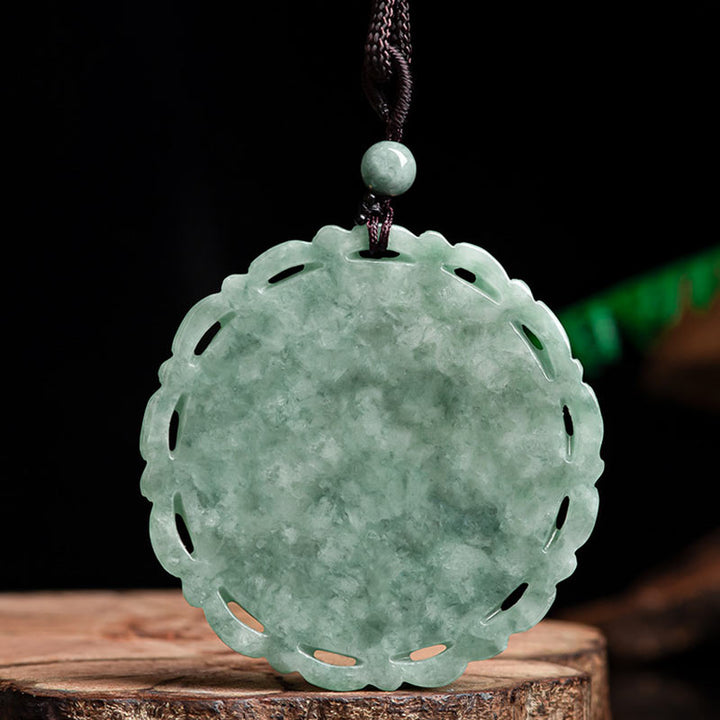 Chinese Zodiac Dragon Phoenix Round Jade Luck Necklace String Pendant