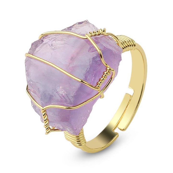 Natural Crystal Gemstone Amethyst Adjustable Ring (Extra 30% Off | USE CODE: FS30)