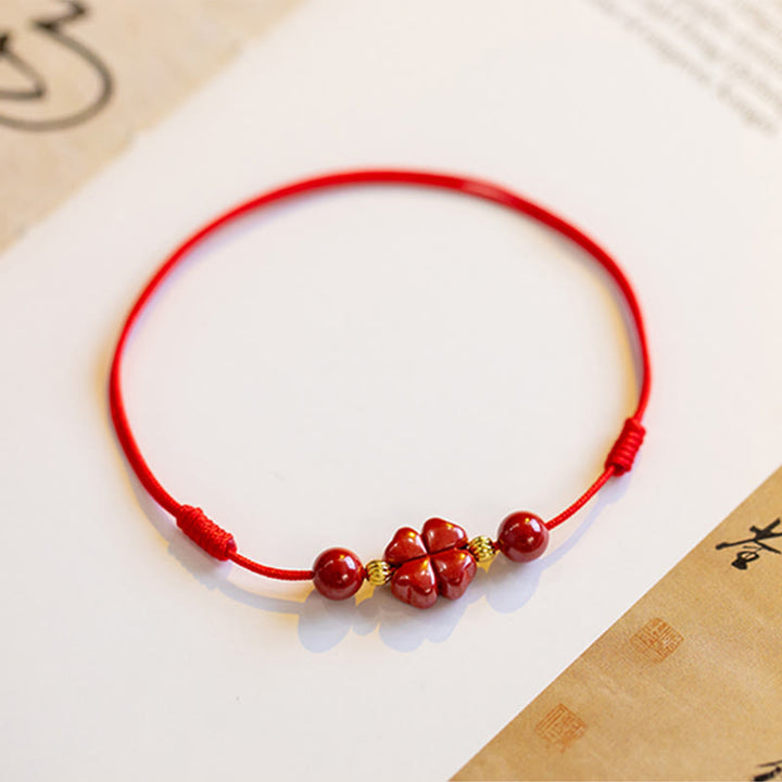 FREE Today: Blessings and Luck Four Leaf Clover Cinnabar Red String Protection Bracelet