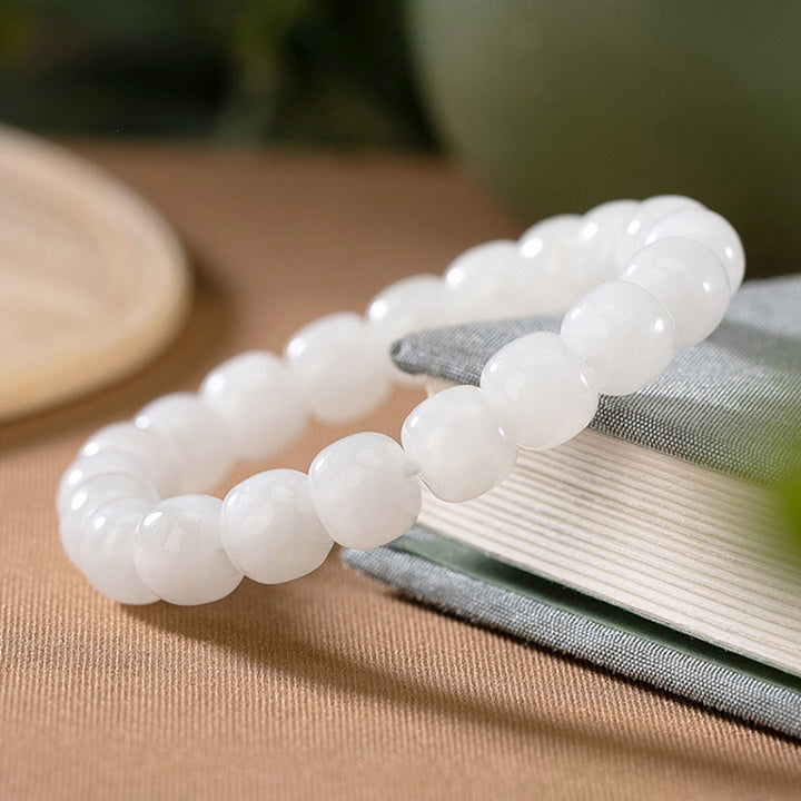 Buddha Stones Hetian White Jade Happiness Blessing Bracelet