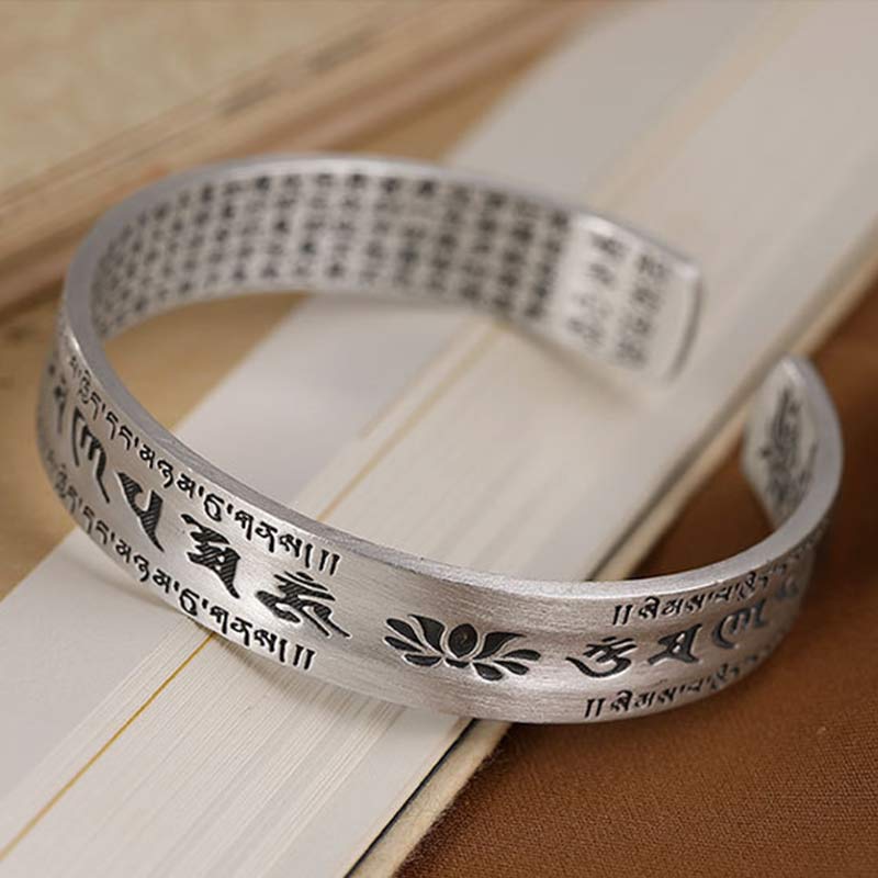 999 Sterling Silver Om Mani Padme Hum Lotus Wisdom Bracelet Bangle