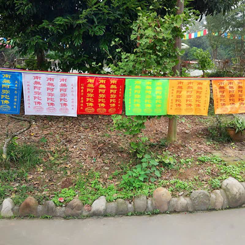 Tibetan 7 Colors Windhorse Letter Auspicious Lotus Outdoor 21 Pcs Prayer Flag