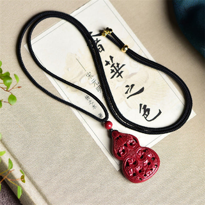 Buddha Stones Laughing Buddha Yin Yang Chinese Zodiac Gourd Natural Cinnabar Blessing Necklace Pendant