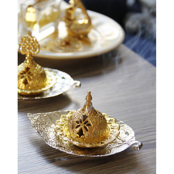 Tibetan Gold Mini Leaf Coaster Meditation Incense Burner