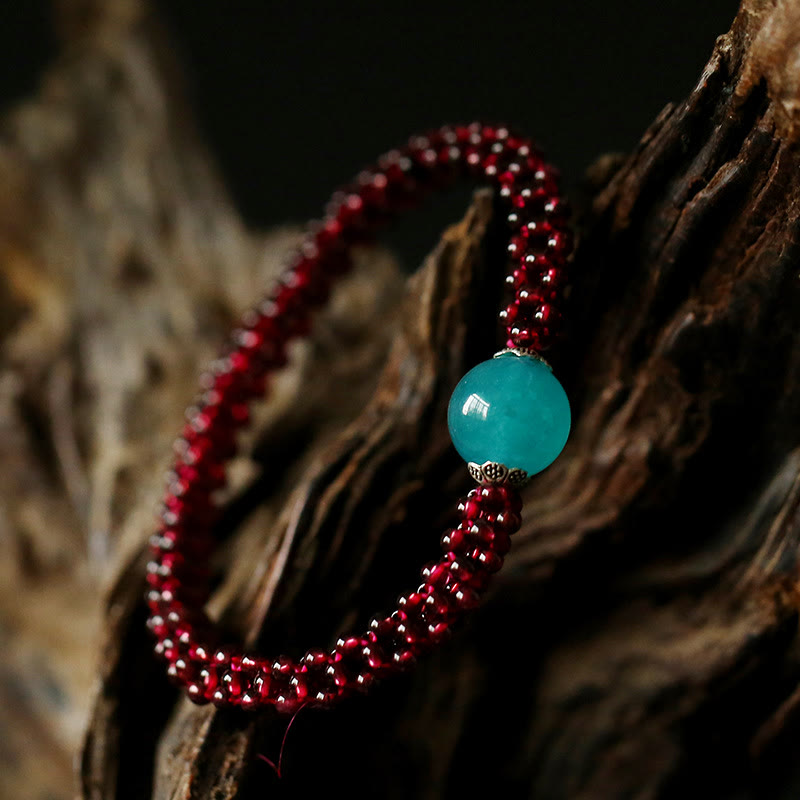 Buddha Stones Natural Garnet Pink Crystal Red Agate Amazonite Bead Protection Bracelet