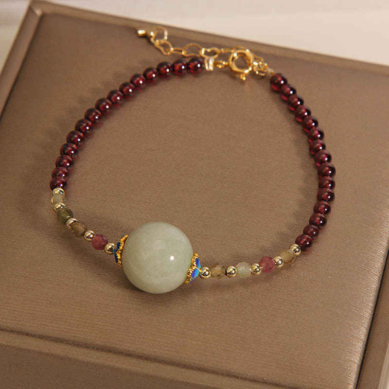 Buddha Stones Garnet Jade Bead Peace Buckle Protection Bracelet