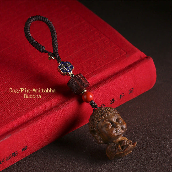 Chinese Zodiac Natal Buddha Green Sandalwood Om Mani Padme Hum Peace Key Chain