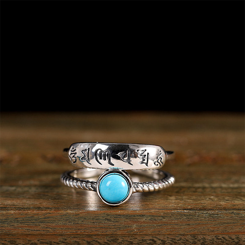 925 Sterling Silver Turquoise Six True Words Blessing Ring