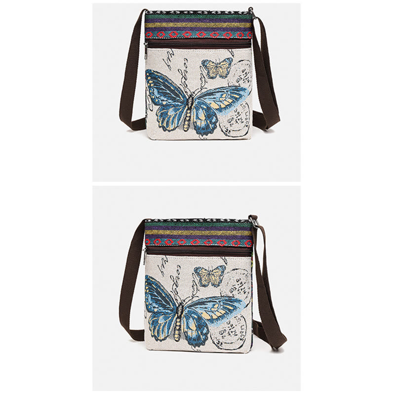 Elephant Butterfly Embroidered Canvas Tote Bag Shoulder Bag Crossbody Bag