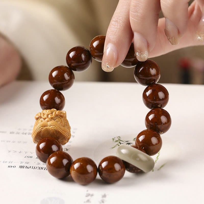 Buddha Stones Purple Bodhi Seed Dancing Lion Wisdom Bracelet