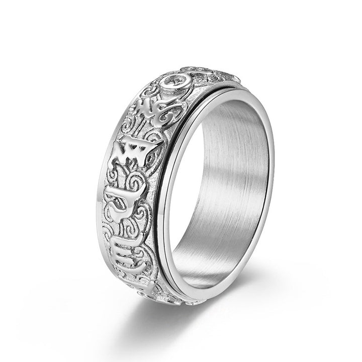 Buddha Stones Om Mani Padme Hum Balance Calm Titanium Steel Ring