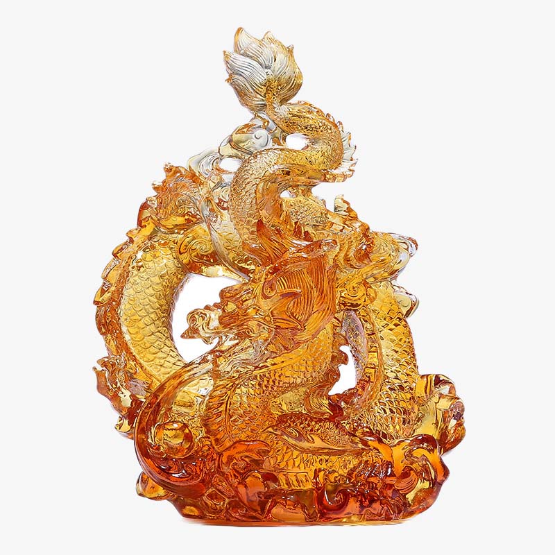 Buddha Stones Year of the Dragon Handmade Liuli Crystal Art Piece Protection Home Office Decoration With Base