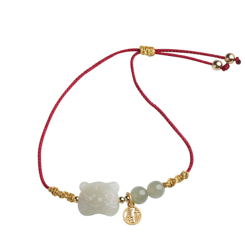 Buddha Stones Chinese Zodiac Tiger Jade Prosperity Red String Bracelet