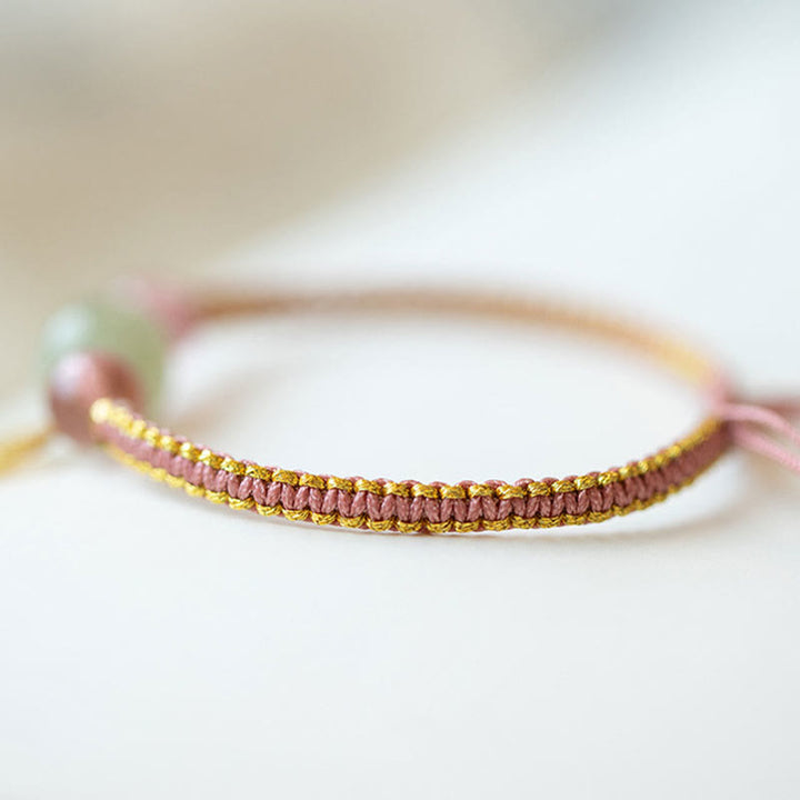 Buddha Stones Handmade Strawberry Quartz Hetian Jade Bead Fu Character Healing Bracelet