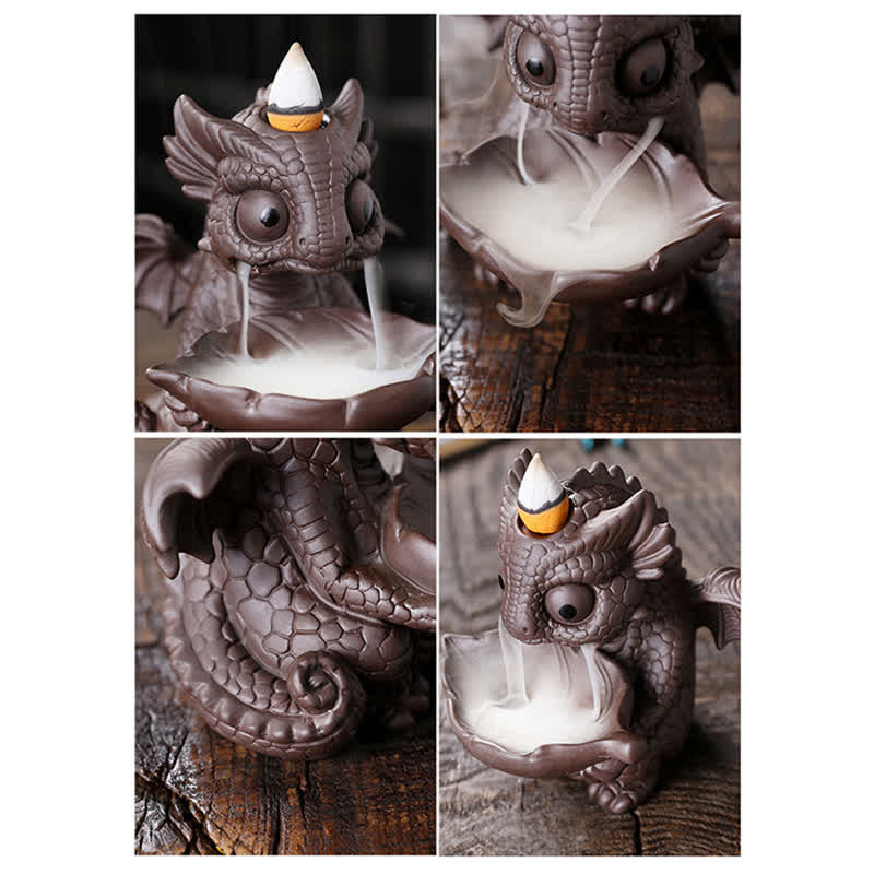 Lovely Dinosaur Purple Clay Backflow Smoke Fountain Healing Incense Burner Decoration