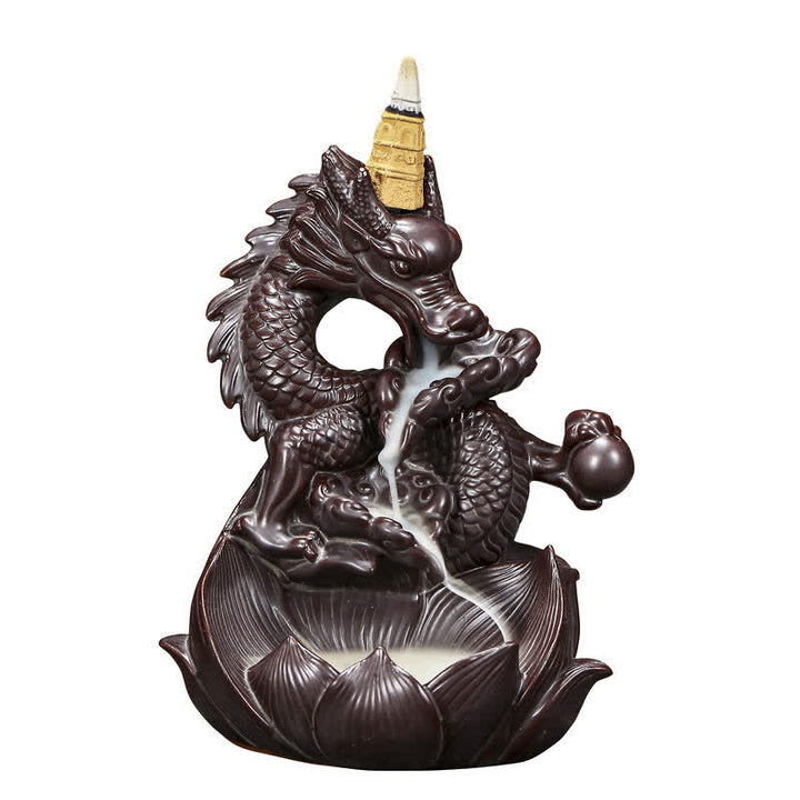 Dragon Lotus Pattern Strength Protection Ceramic Incense Burner Decoration