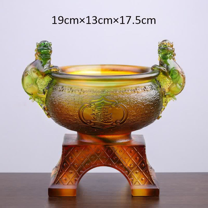 Handmade Liuli Crystal PiXiu Treasure Bowl Art Piece Home Decoration