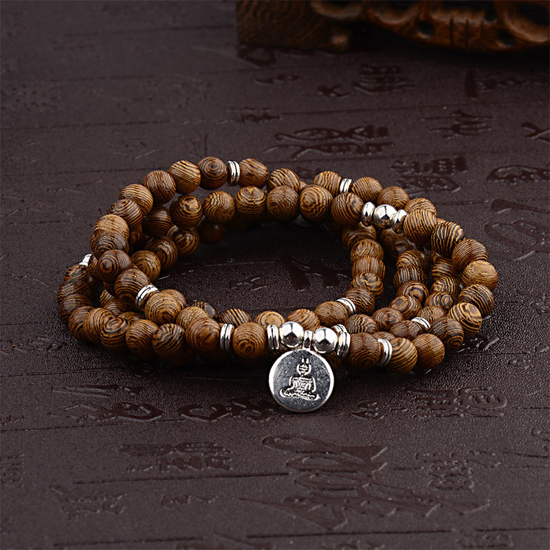 Buddha Stones Tibetan Lightning Strike Wood Bracelet Lotus Buddha Mala