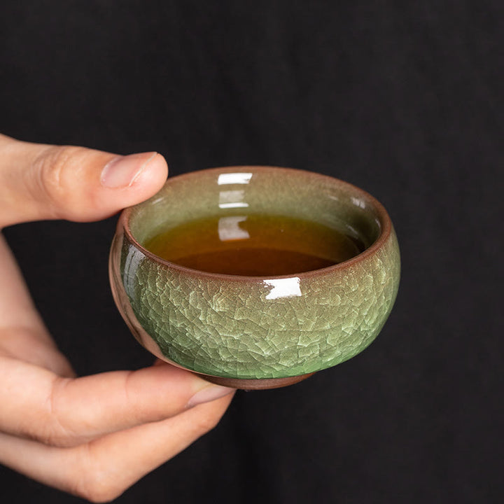 Buddha Stones Chinese Green Ice Crack Design Jianzhan Kiln Change Porcelain Teacup Kung Fu Tea Cup