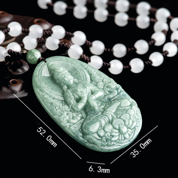 Buddha Stones Natural Jade Avalokitesvara Amulet Wealth Necklace Pendant