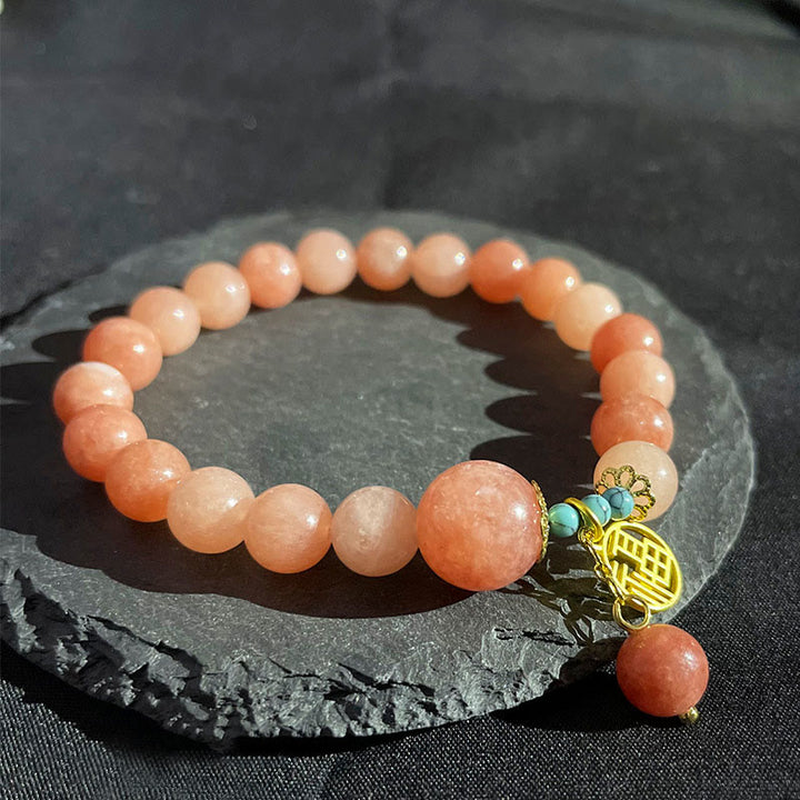 Buddha Stones Natural Orange Stone Turquoise Fu Character Charm Luck Fortune Bracelet