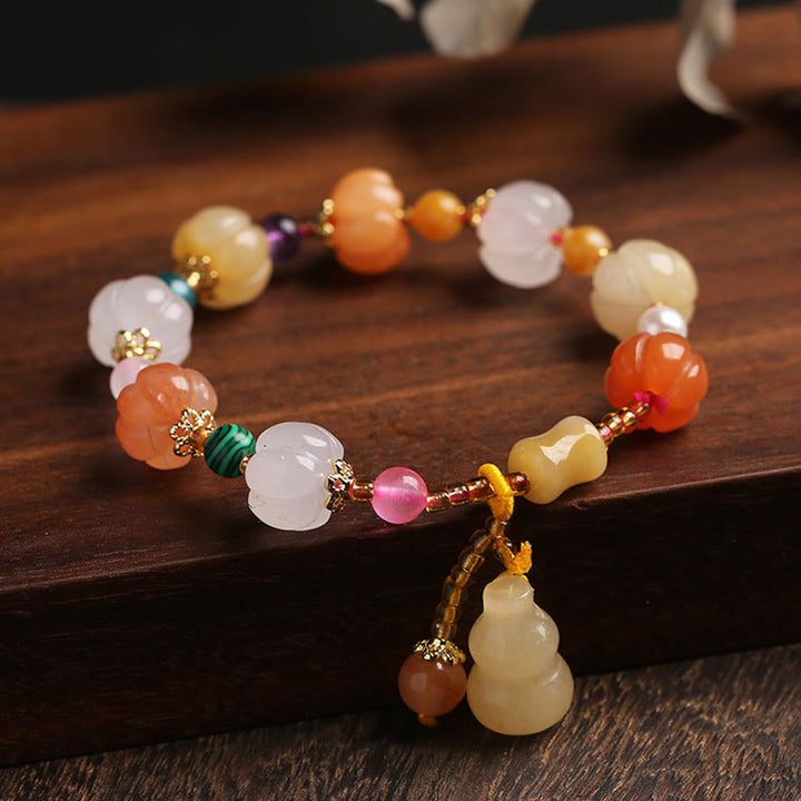 Natural Golden Silk Jade Crystals Gourd Pixiu Pumpkin Beads Wealth Charm Bracelet