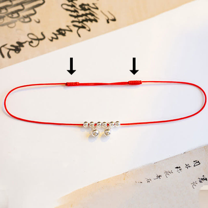 Buddha Stones 925 Sterling Silver Red String Braid Bell Charm Anklet