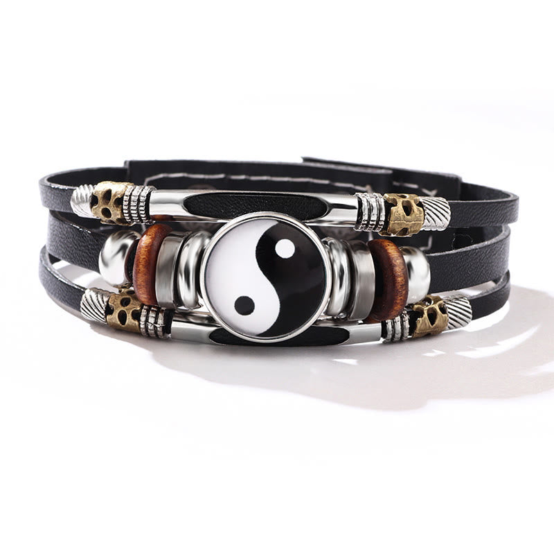 Buddha Stones Yin Yang Leather Balance Bracelet