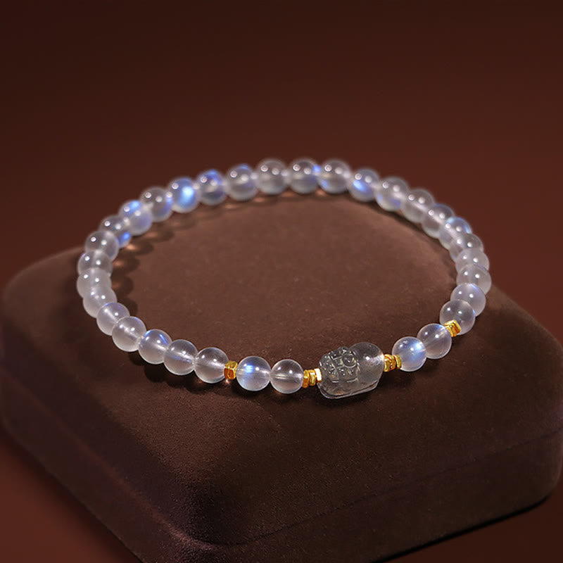 Buddha Stones 925 Sterling Silver Plated Gold Natural Moonstone PiXiu Healing Bracelet