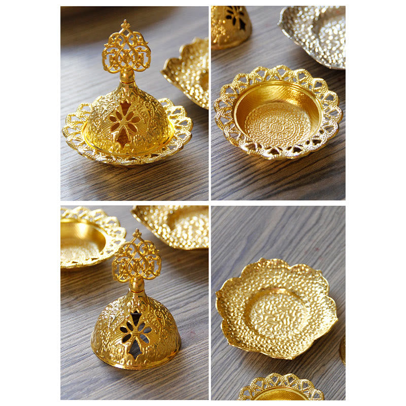 Gold Leaf Coaster Spiritual Mini Alloy Metal Incense Burner