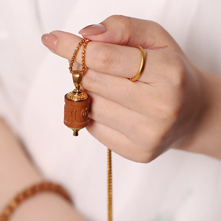 Tibetan Sandalwood Prayer Wheel Om Mani Padme Hum Keep Away Evil Spirits Necklace Pendant