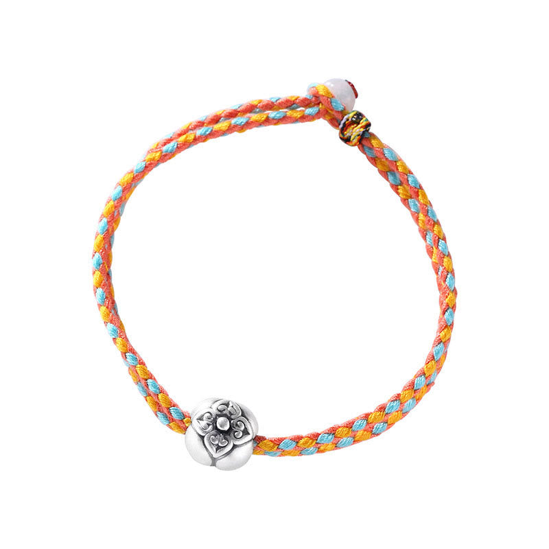 Buddha Stones 999 Sterling Silver Persimmon Luck Multicolored Braided Bracelet